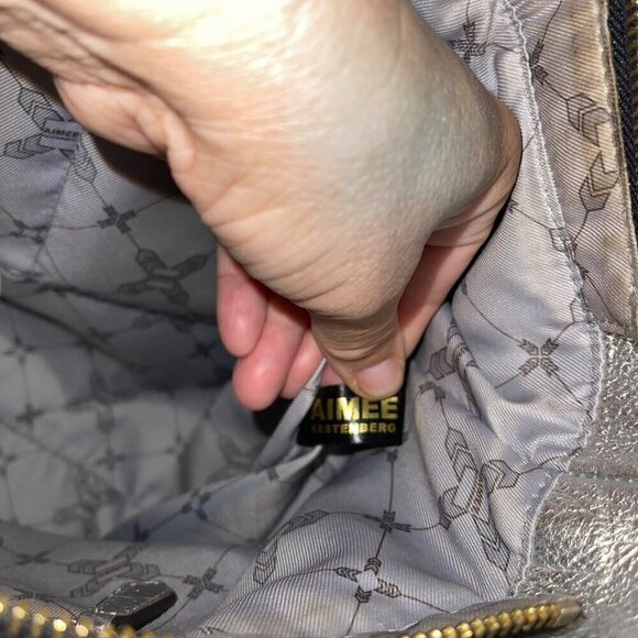 Aimee Kestenberg Womens Shoulder Bag One Size Silver Metallic Leather Zip - Picture 10 of 10